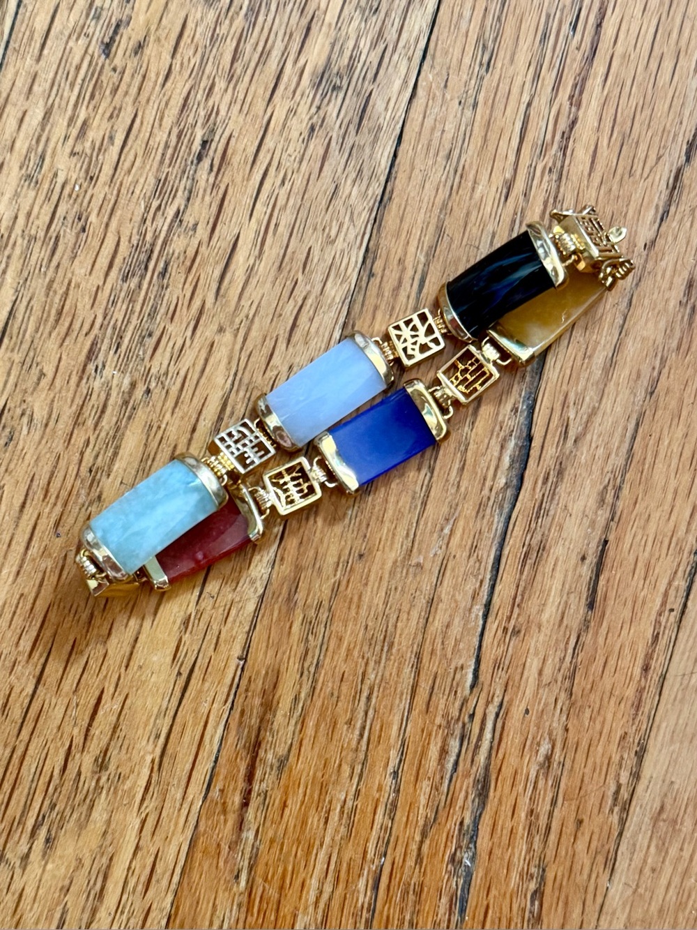 Gold Multi-Stone Women’s Costume Bracelet - Blue, Black, Red, Light Blue, Yellow